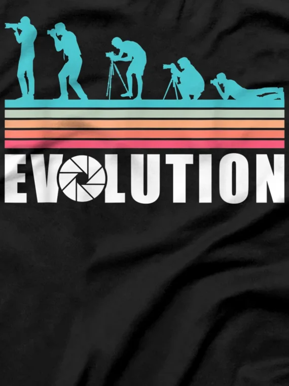 Retro Photographer Evolution Camera Lens Photo Photography T-Shirt