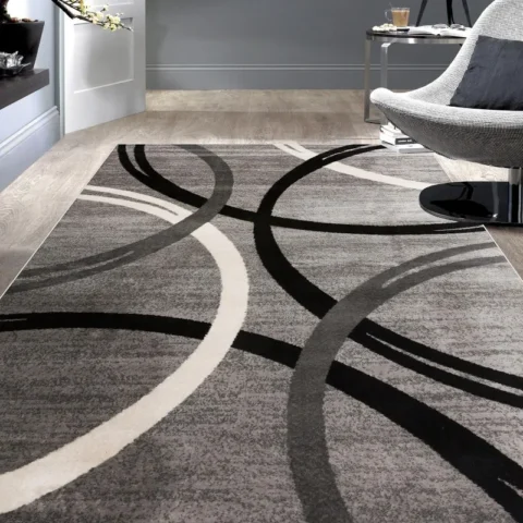 Modern Wavy Circles Design Area Rug 5'3" X 7'3", Home Textile