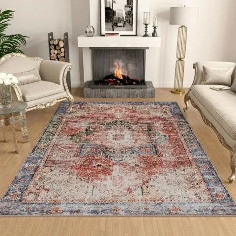 VIKAMA Bohemian Loop-Pile Rug - Machine Washable Carpet for Living Room, Airbnb, Hotel, Cozy Home Decor