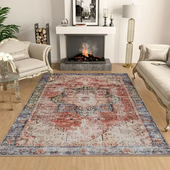 VIKAMA Bohemian Loop-Pile Rug - Machine Washable Carpet for Living Room, Airbnb, Hotel, Cozy Home Decor