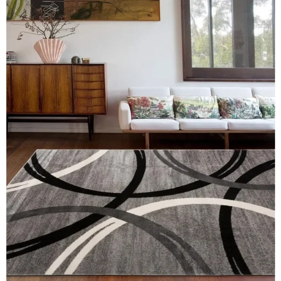 Modern Wavy Circles Design Area Rug 5'3" X 7'3", Home Textile