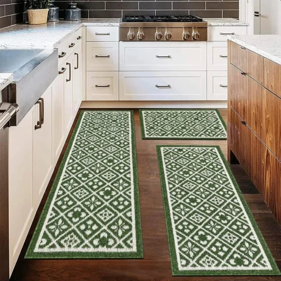 Kitchen Rugs Sets of 3 Piece Green Non Skid Kitchen Floor Mats Machine Washable Laundry Runner Rug SpringandSummer Easter Decor