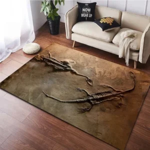 3D Dinosaur Fossil Area Rug - Realistic Reptile Skeleton Print Floor Mat for Living Room & Office - Unique Paleontology Prehistoric Home Decor