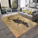 3D Crocodile Fossil Area Rug - Realistic Prehistoric Alligator Skeleton Print Floor Mat for Living Room - Unique Paleontology Ancient Home Decor