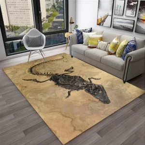 3D Crocodile Fossil Area Rug - Realistic Prehistoric Alligator Skeleton Print Floor Mat for Living Room - Unique Paleontology Ancient Home Decor