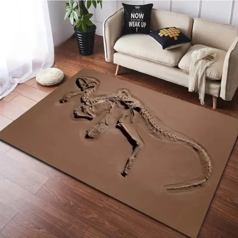 3D Spinosaurus Skeleton Fossil Area Rug - Realistic Dinosaur Excavation Floor Mat for Kids Room & Study - Unique Paleontology Prehistoric Home Decor