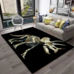 3D Triceratops Skeleton Fossil Area Rug - Realistic Horned Dinosaur Print Floor Mat for Man Cave & Office - Unique Paleontology Prehistoric Home Decor