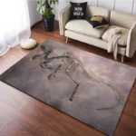 3D Raptor Skeleton Fossil Area Rug - Realistic Dinosaur Excavation Floor Mat for Kids Bedroom & Office - Unique Paleontology Prehistoric Home Decor