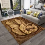 3D Ancient Aquatic Reptile Fossil Rug - Realistic Mesosaur Skeleton Floor Mat for Living Room - Unique Paleontology Prehistoric Art Home Decor